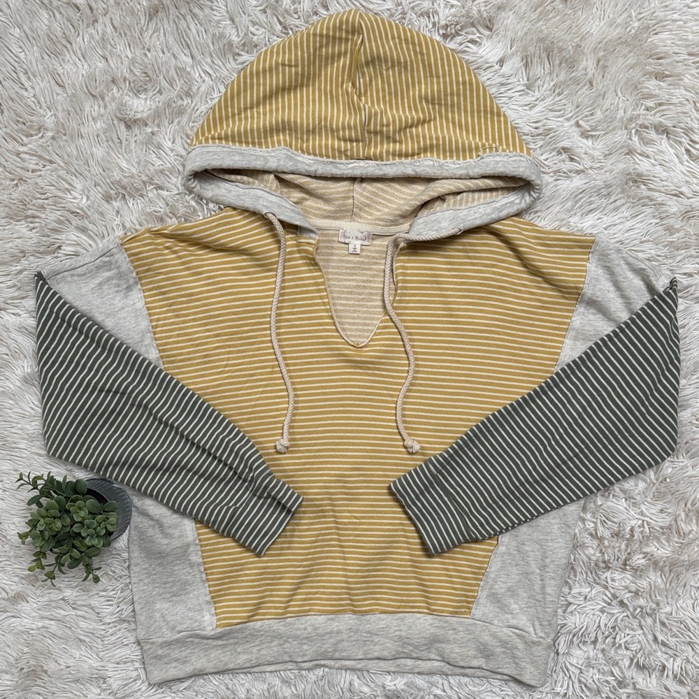 πHPπ Hem & Thread Striped Terry Hoodie π Mustard Sage Green & Gray - Picture 3 of 16